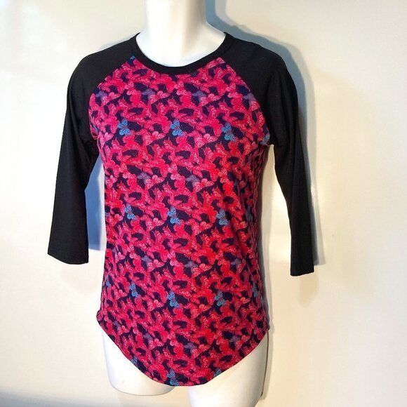 LulaRoe SZ XS - (2) NWOT Comfy Longline raglan sleeve t-shirts bright printed - Picture 2 of 11